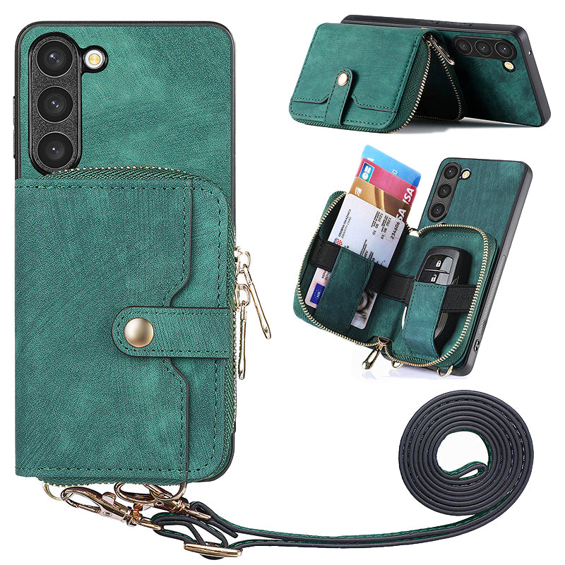Zipper Wallet Kickstand Case for Samsung Galaxy S23 PU Leather PC TPU Phone Cover with Lanyard Zipper Wallet Kickstand Case for Samsung Galaxy S23 PU Leather PC TPU Phone Cover with Lanyard